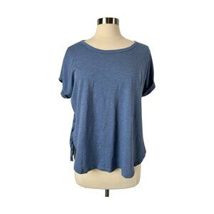 PILCRO Anthropologie Top Womens Small Oversized Tee Blue Plaid Back Farmhouse